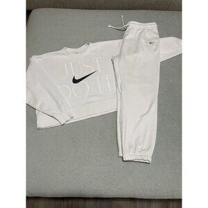 Nike Sportswear White Two Piece Set Sweatshirt Pants Large Activewear L